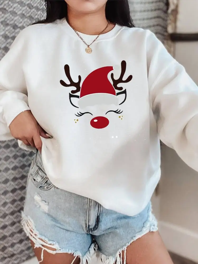 

Lovely Deer Face Trend 90s Pullovers Fashion Clothing Holiday Christmas O-neck New Year Fleece Female Women Graphic Sweatshirts