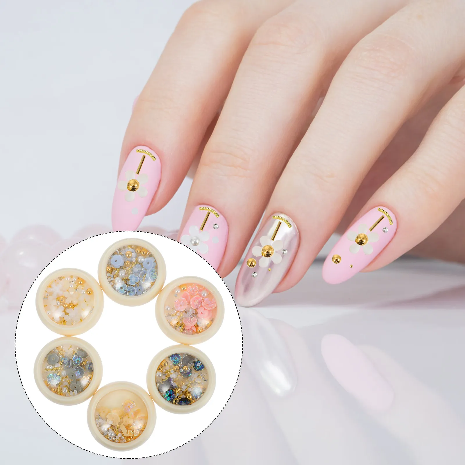 

6 Boxes 3D Nail Art Jewelry Creative Nail Charms Resin Studs Manicure Art Decor Charm Accessories