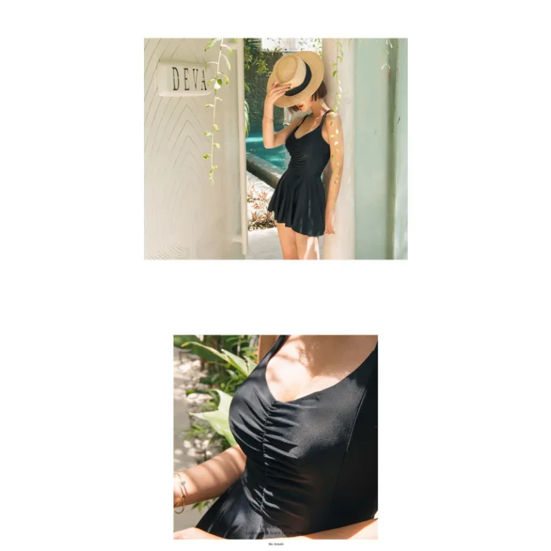 Fashion One-Piece Swimsuit Women Korean New Conservative Skirt Style Slimming Bathing Suit Summer Beach Holiday Swimwear