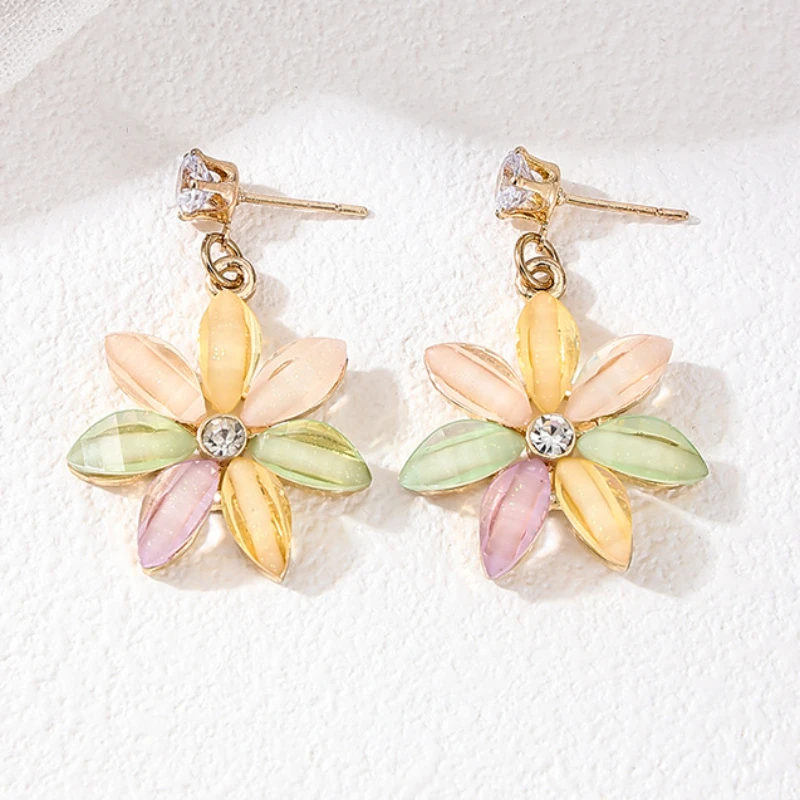 Earrings For Women Colorful Flower Acrylic Rhinestone Ear Accessories Holiday Party Gift OL Fashion Jewelry DE104