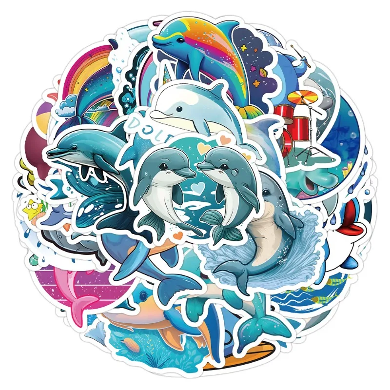 50 Stück Cartoon-Persönlichkeit niedlicher Delphin kreative Gekritzel dekorative Aufkleber