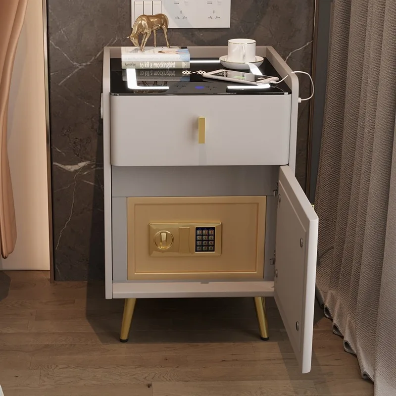 Smart bedside table, safe, integrated bedroom, bedside safe, multi-layer solid wood wireless charging storages cabinets