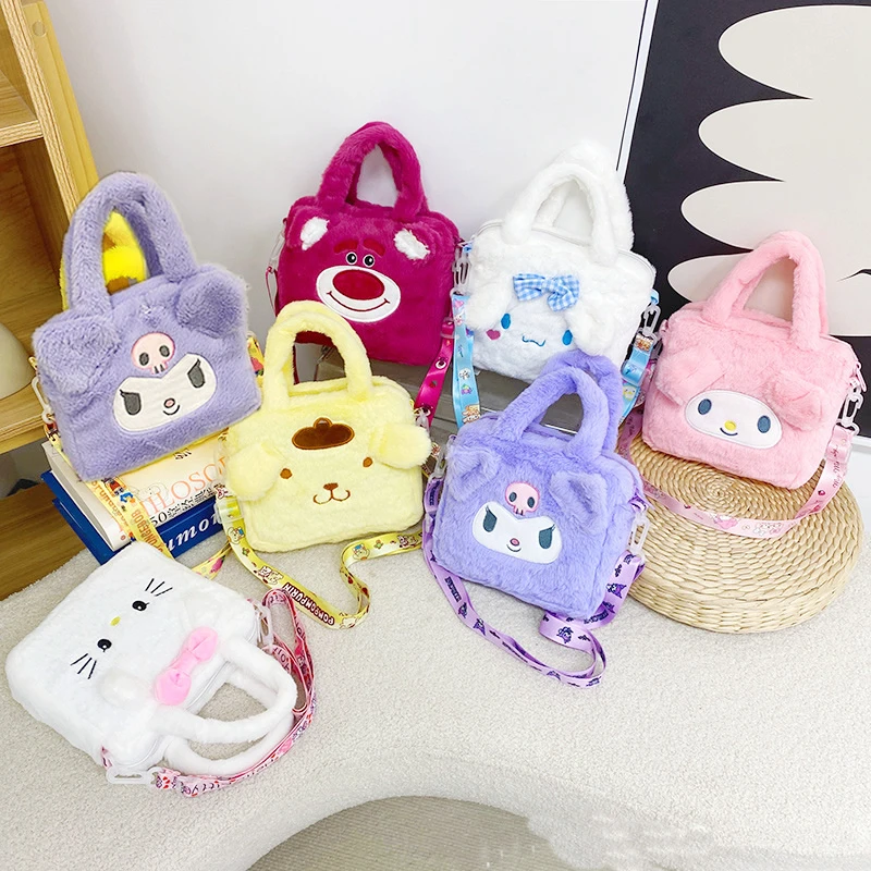 Kawaii Sanrio Hello Kitty Plush Bag Cartoon Kuromi My Melody Portable Handbag Crossbody Cosmetic Storage Bag Women Girls Gift