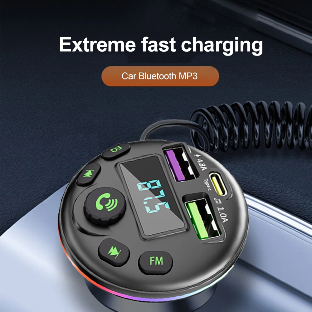 Car Bluetooth 5.0 FM Transmitter Audio Receiver Handsfree Call With USB PD Fast Charge 3 in 1 Charge Cable for IPhone Huawei