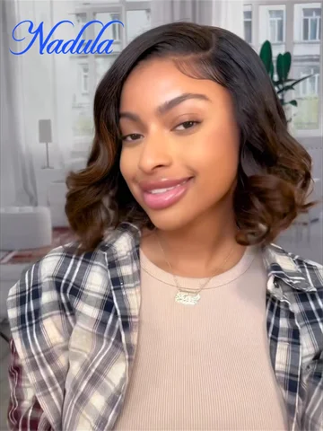 Nadula Hair 13x4 레이스 정면 Glueless 느슨한 웨이브 가발 밤나무 갈색 옹 브르 나선형 컬 Pre Everything 가발 짧은 밥 인간의 머리카락