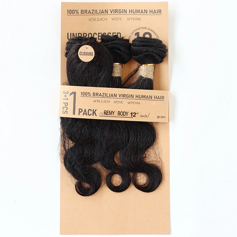 Deep Wave Body Wave Straight Human Hair Bundles With Closure Indian Hair Weave 3 Bundles With Machine Made Closure view 6