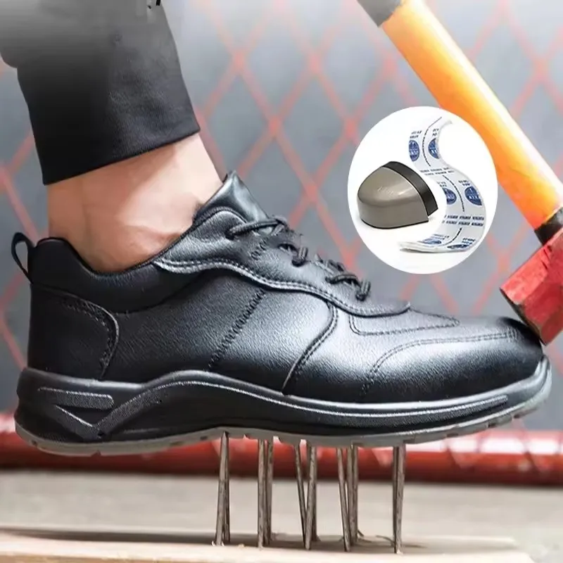Black Safety Shoes Men Steel Toe Shoes Work Shoes Sneakers Male Anti-puncture Indestructible Security Boots Waterproof