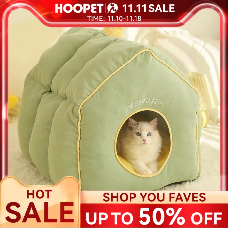 HOOPET Deep Sleep Soft Winter Cat Bed House Small Dog Mat Basket Pets Tent Cozy Cave Nest Detachable Cushion Kennel Pet Supplies