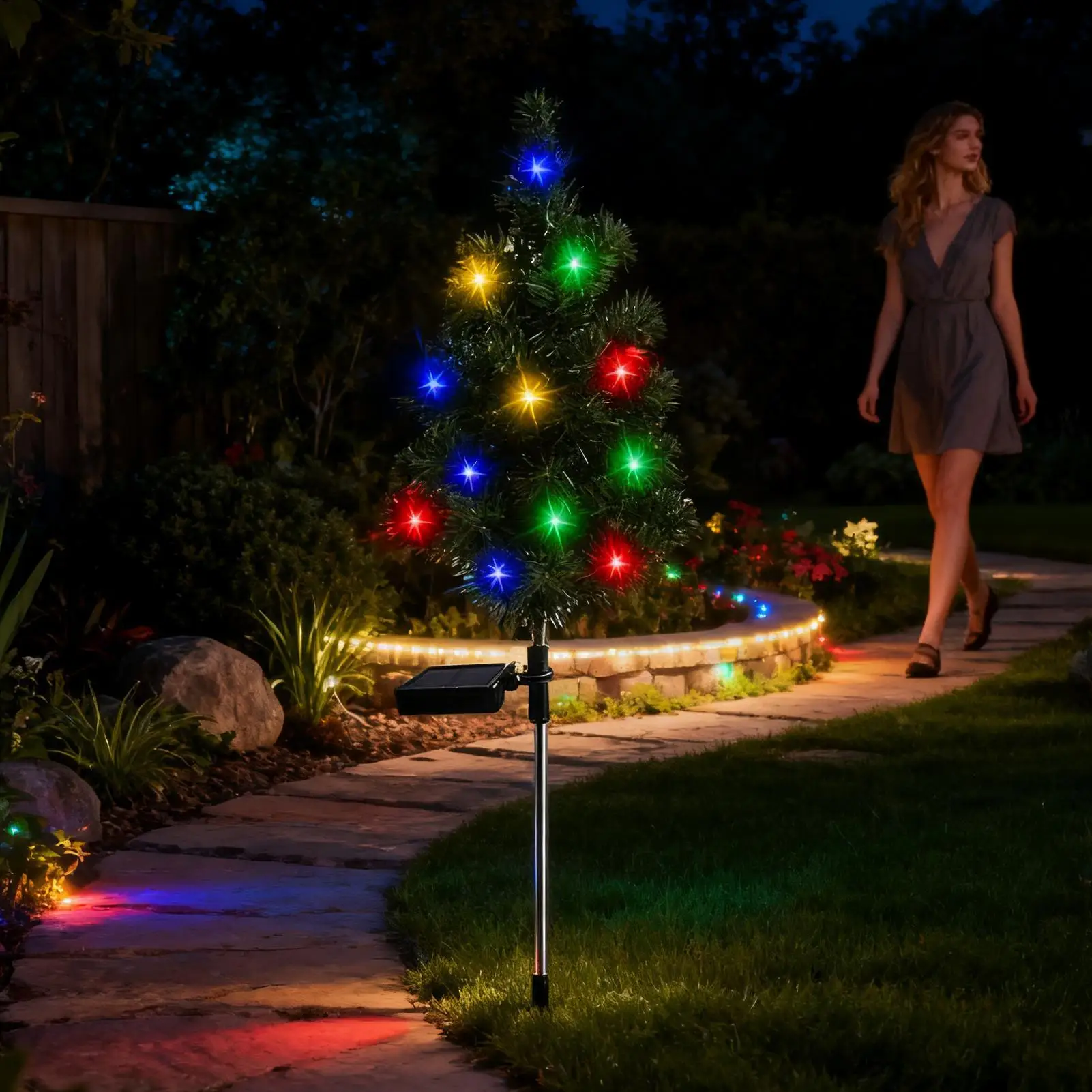 شجرة عيد الميلاد أضواء الشمسية في الهواء الطلق إضاءة مقاومة للماء حديقة مسار الحديقة المناظر الطبيعية احتفالية أضواء الكلمة الزخرفية زينة عيد الميلاد #5