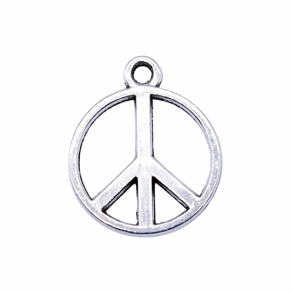 20pcs/lot 14x17mm Peace Symbol Charms For Jewelry Making Antique Silver Color 0.55x0.67inch