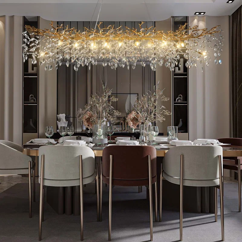 

Luxury Modern Rectangle Crystal Chandelier For Dining Table Living Room Square Sparkling Crystal Chandelier For Kitchen Island