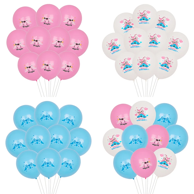 10pcs Disney Stitch Latex Balloon Set 12inch Pink White Blue Printed Latex Globos Kids Birthday Party Decorations Baby Shower