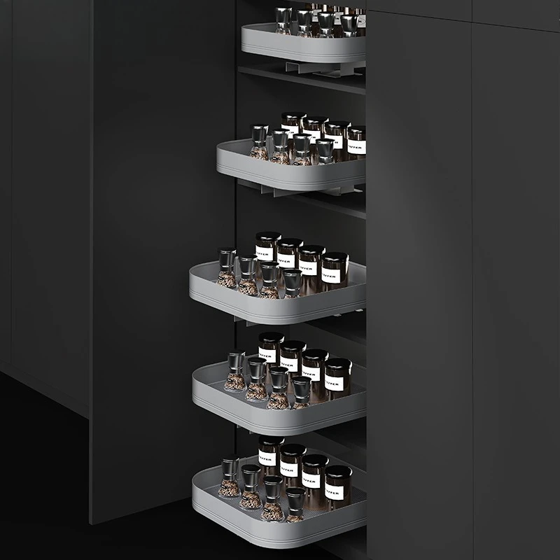 

Cabinet 360 degree dishes seasoning rack floor cabinet corner rotation seasoning bottle basket