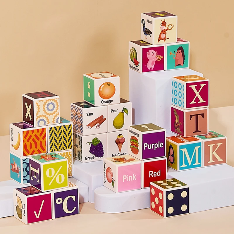 

Baby Stacking Building Blocks Toys Colorful Numbers Animals Alphabet Letters Counting Cube Education Montessori Set for Toddlers