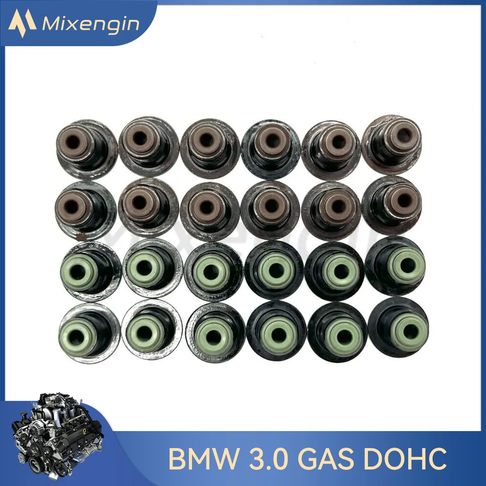 Engine 24 Valve Stem Oil Seals sets fit 3.0 L N51 N52 N54 N55 B48 L6 Gas DOHC Turbocharged for BMW 28i 35i 40i 640i xDrive 3.0L