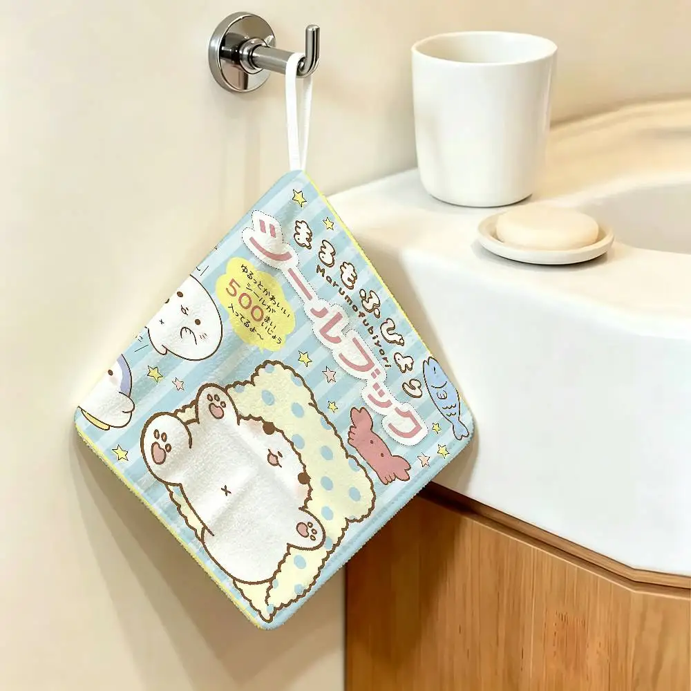 Cartoon M-Marumofubiyori Polyester Cotton Daily Towel, Hanging Kitchen Hand Wiping Cloth, Durable for Whole House Use