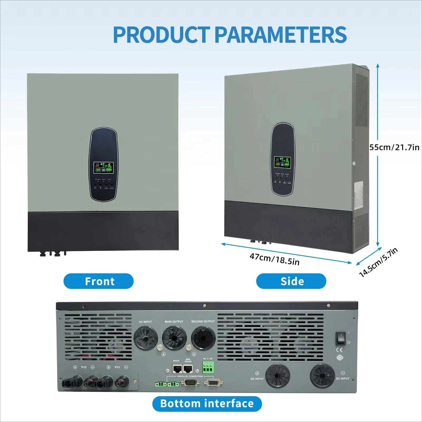 11KW 48V There Phase Supports Parallel 48V DC to 20V 230V AC  Hybrid Solar Inverter with MPPT  Controller