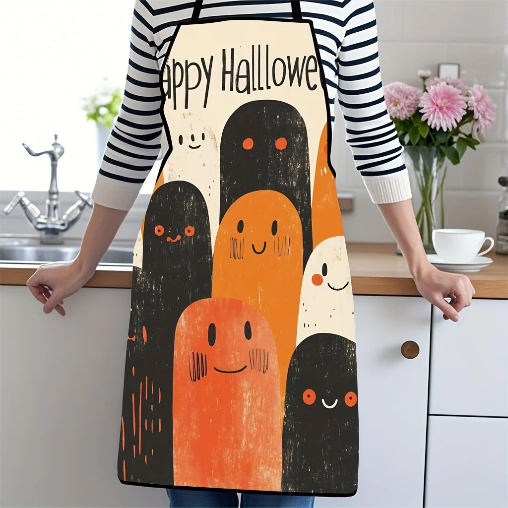 Happy Halloween Ghost Friends Print Apron for Kitchen Cooking Baking Costume Party Decoration