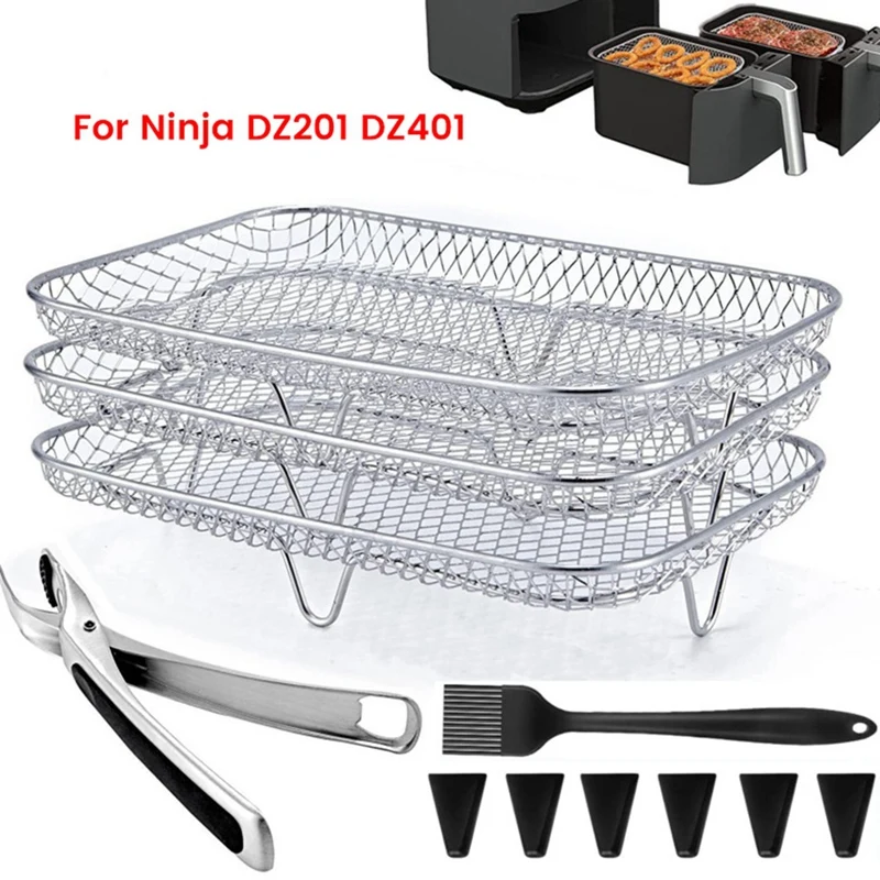 Air Fryer Rack Stainless Air Fryer Rack For Ninja DZ201/DZ401/Instant Airfryer Heightening Feet Dish Clamp