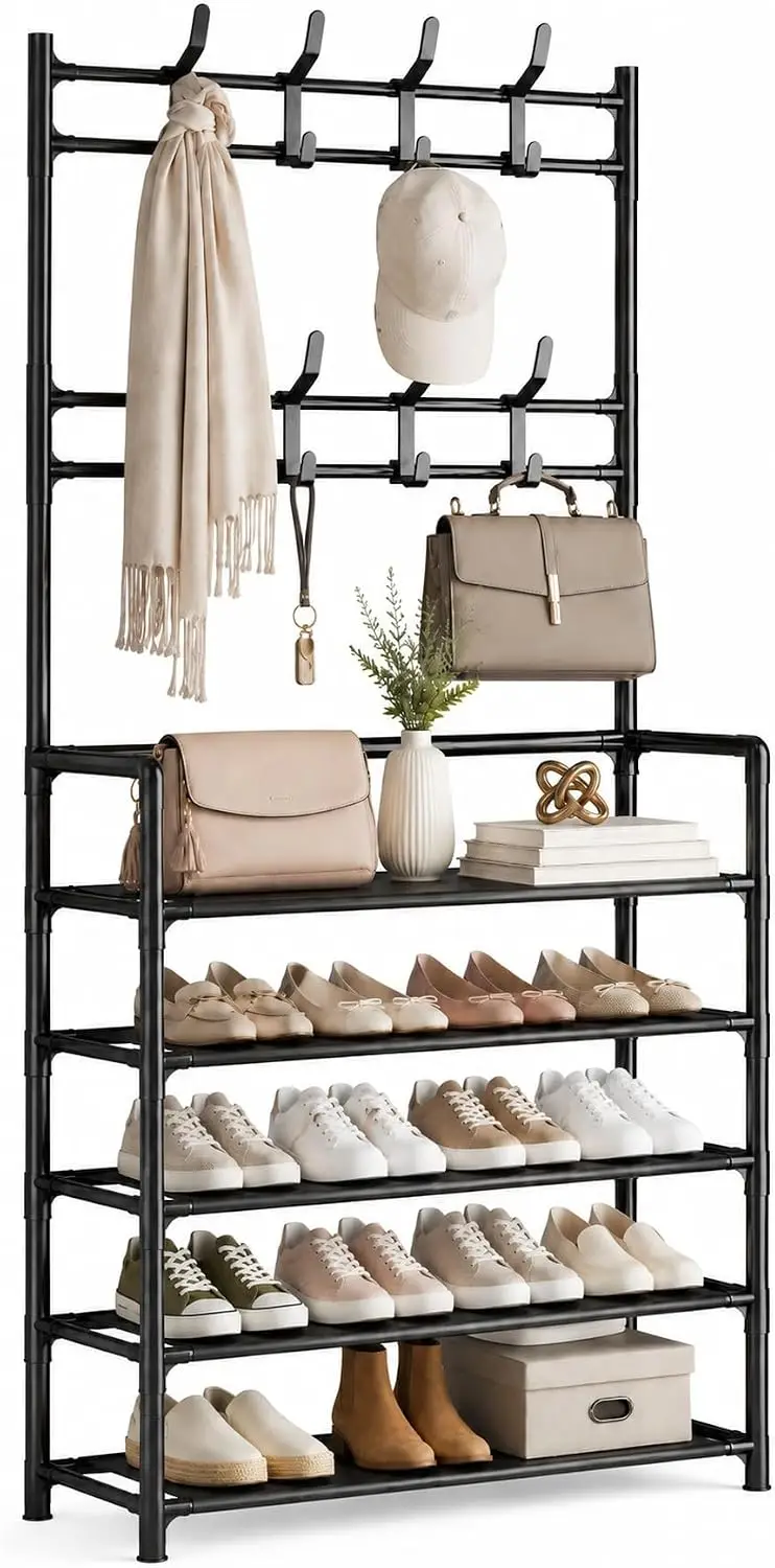 60 × 26 × 172 cm Fünfschichtiges Schuhregal Einfaches Schuhregal Integriertes Aufbewahrungsregal Haushaltsschuhregal Multifunktionales Kleiderregal Garderobenständer