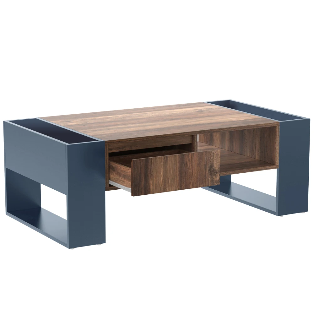 PINGGO Holz-Couchtisch Anthrazit Grifflose Schublade Doppelseitiges Staubdichtes Fach Großer Stauraum für Wohnzimmer – Detail 12