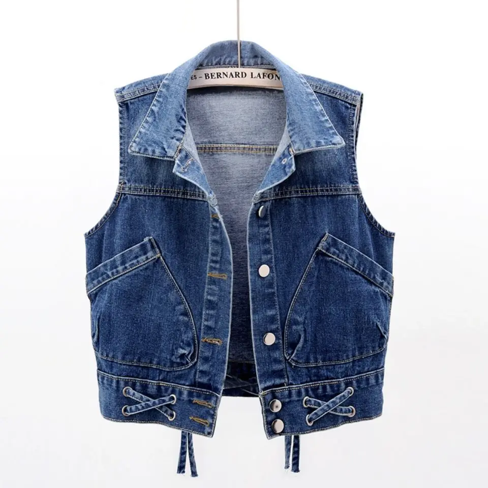 2025 spring and autumn new Korean straps denim vest women's short  jacket vest top  chalecos para mujer coats