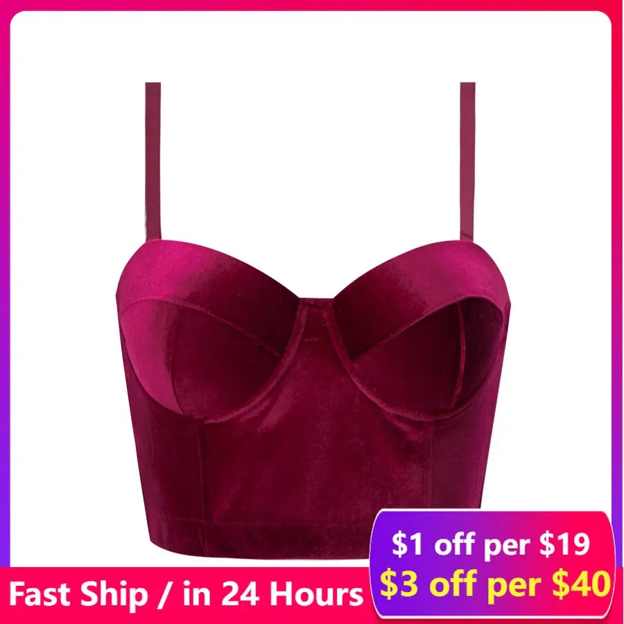 

Sexy Gothic Crop Velvet Corset Tops Club Party Women Tank Top Overbust Bra Push Up Corsets Bustiers Blusas Shirt Woman Clothes