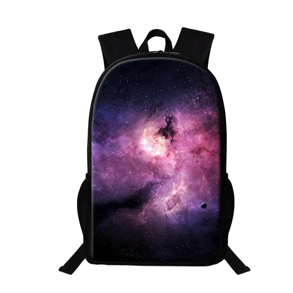 Tas sekolah anak-anak, ransel bahu luar ruangan wanita motif Galaxy, tas sekolah multifungsi dasar pola ruang semesta