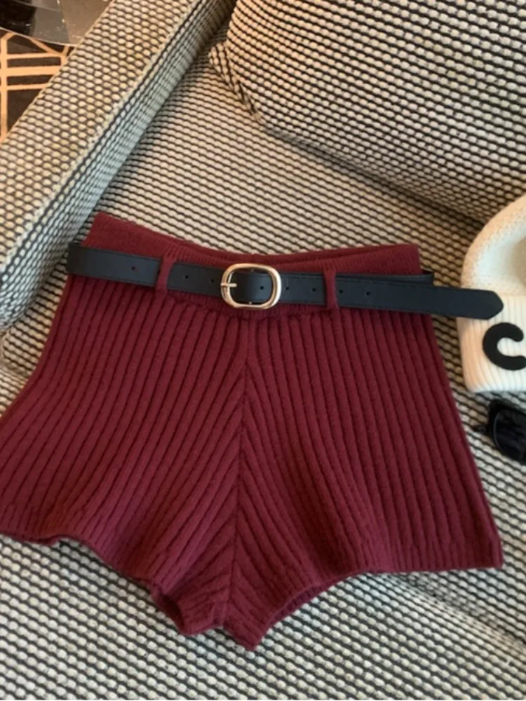 

Angola Red Knitted Plaid Shorts Women's Spring Outerwear Christmas Outfit A-Line Hot Pants Woolen Pants Base Layer Boot Pants