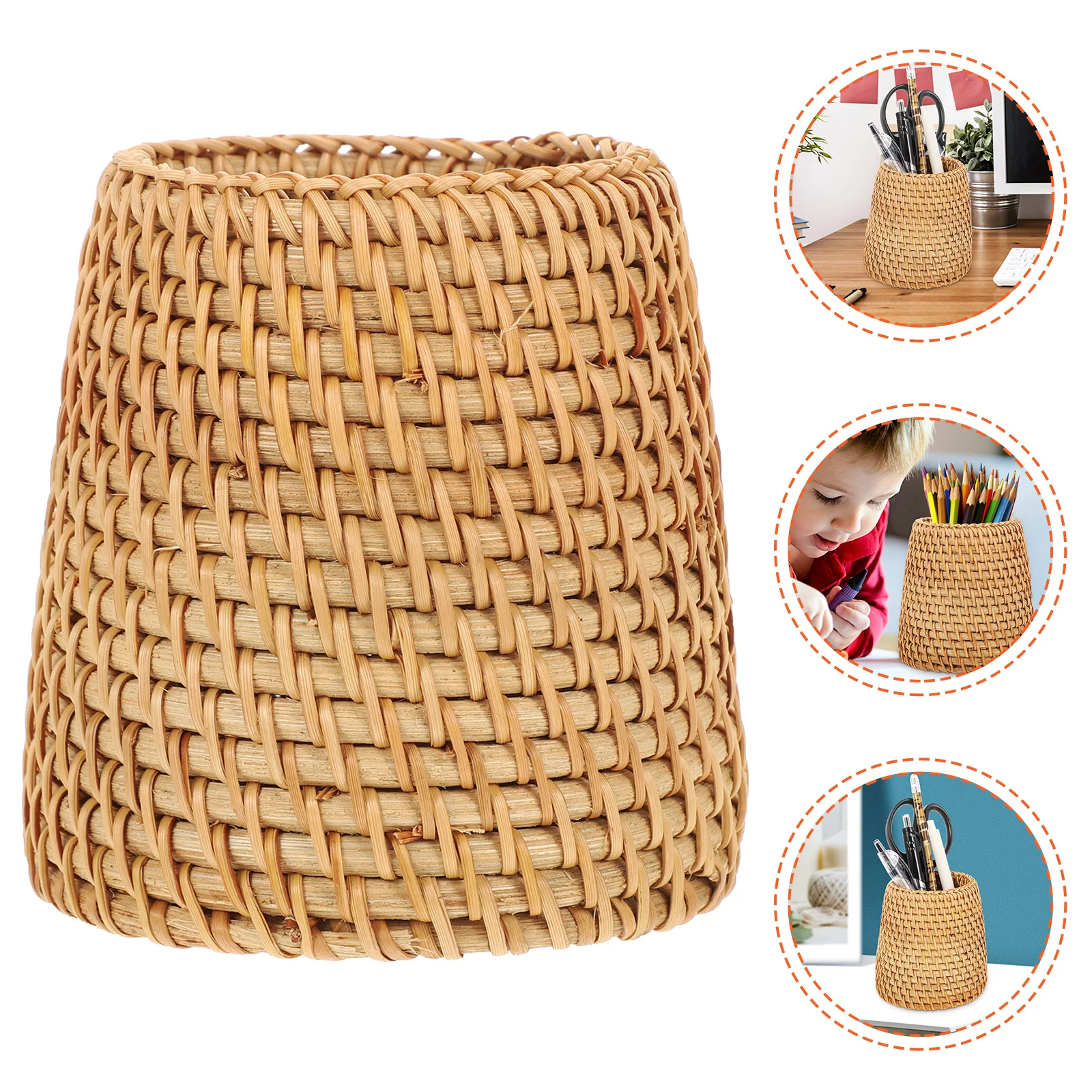 

Rattan Pen Holder Large Space Material Desktop Storage Pastoral Style Container Stationery Bucket ganizer Gift Idea Pen