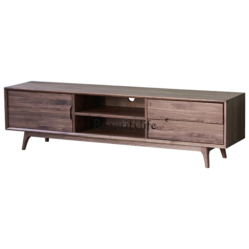 North America Imported Black Walnut Solid Wood TV Cabinet Modern Minimalist Floor Cabinet Nordic Living Room Locker