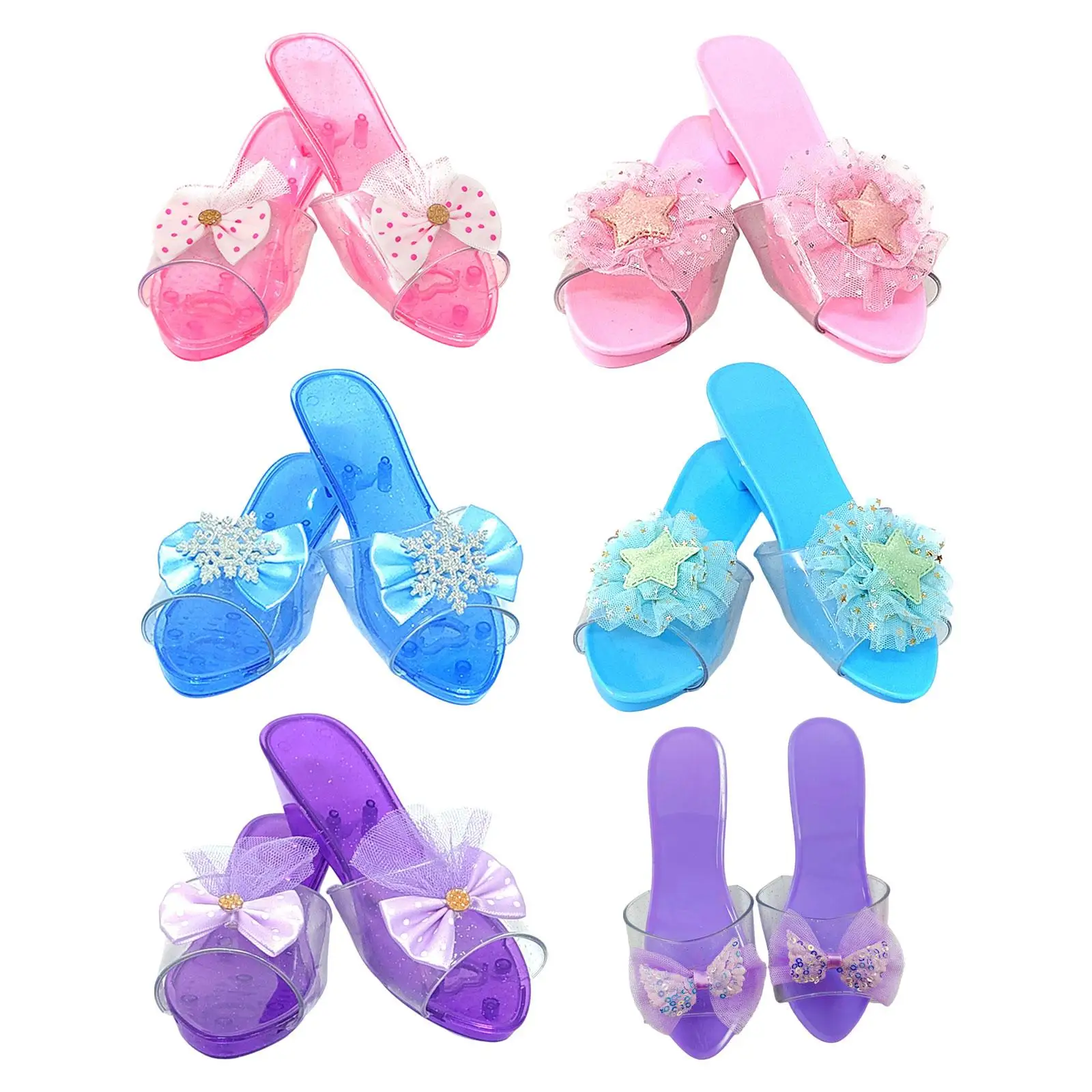 Child Princess Shoes Slip on Jelly Sandals with Bow for Girls Party Dress Up Cosplay Set