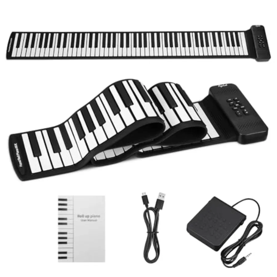 

88 Keys Roll Up Keyboard Piano Portable Electric Foldable Piano with Sustain Pedal in Black 14 Songs 128 Tones 128 Rhythms Rech