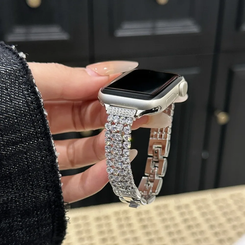 Exquisite Rhinestone Chain Watch Band for Apple Watch Series 1–11 / SE / Ultra, 38–49mm (Watch Not Included)