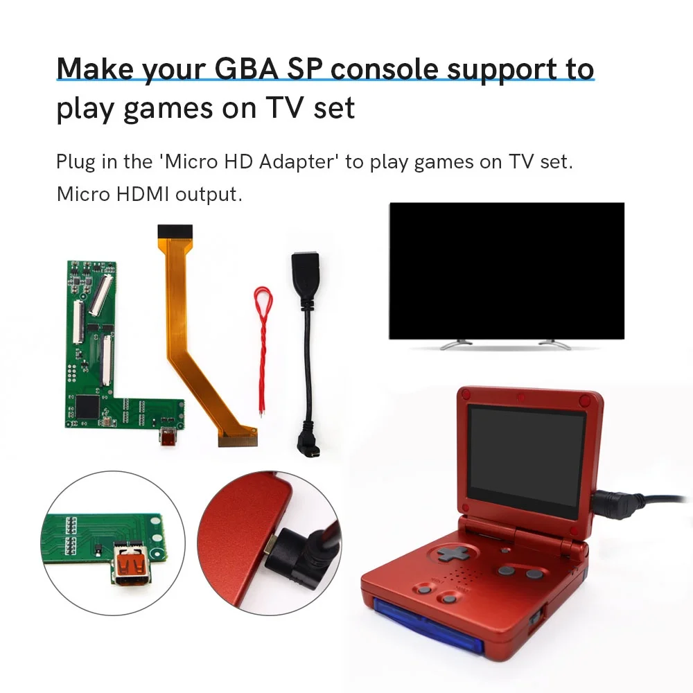 

Комплект для модификации HDMI-порта GBA SP, адаптер-конвертер HDTV для Gameboy Advance SP, GBA SP, для игры на телевизоре
