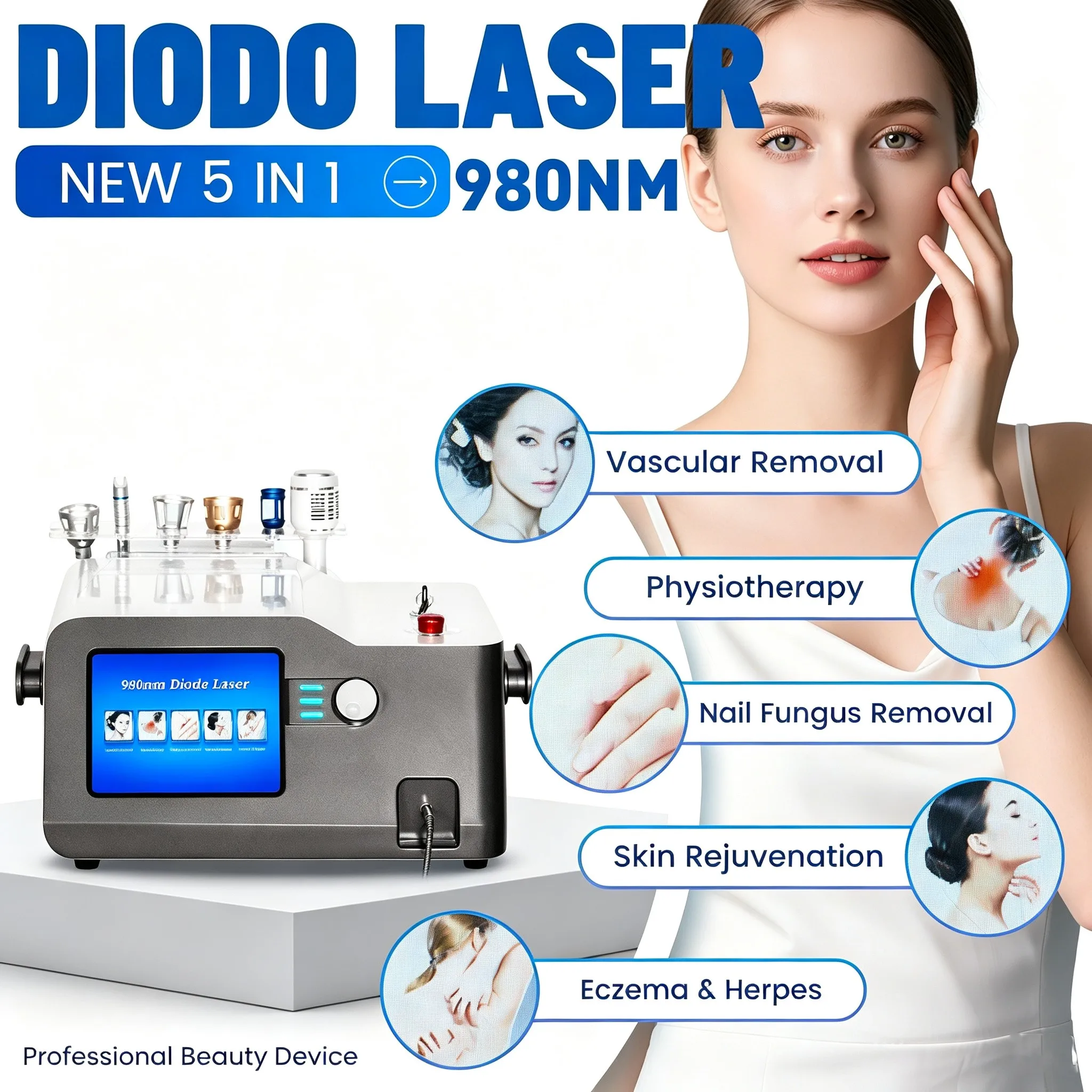 Portable 5 IN 1 980nm Diode Lase Machine Vascular Removal Skin Rejuvenation Nail Fungus Removal Beauty Tool