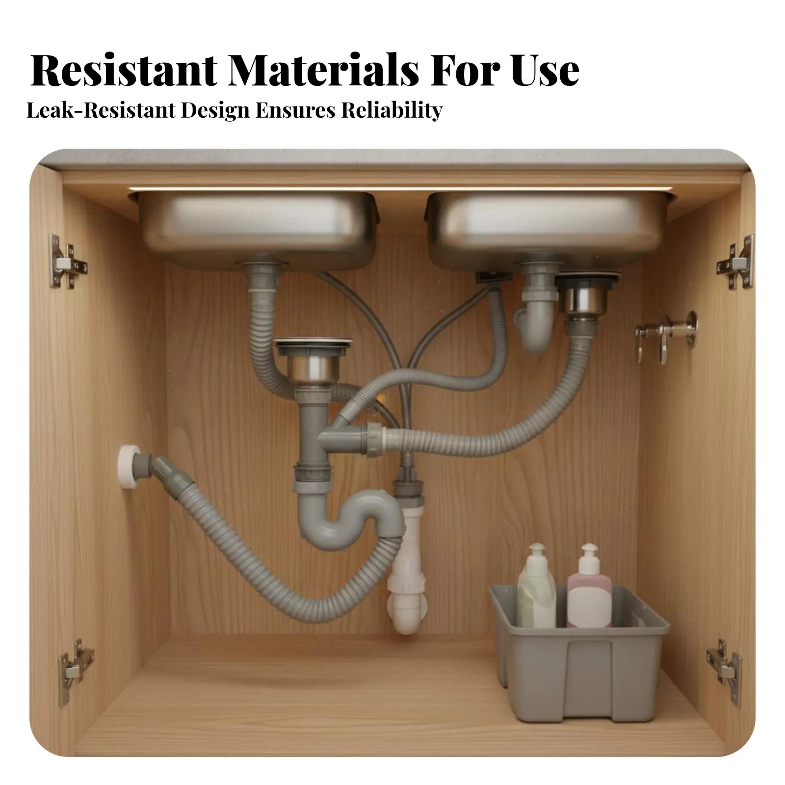 Kitchen Sink Drain Pipe Set Easy Installation Universal Sink Drain Assembly Leak Unobstructed Space Saving for Laundry Room