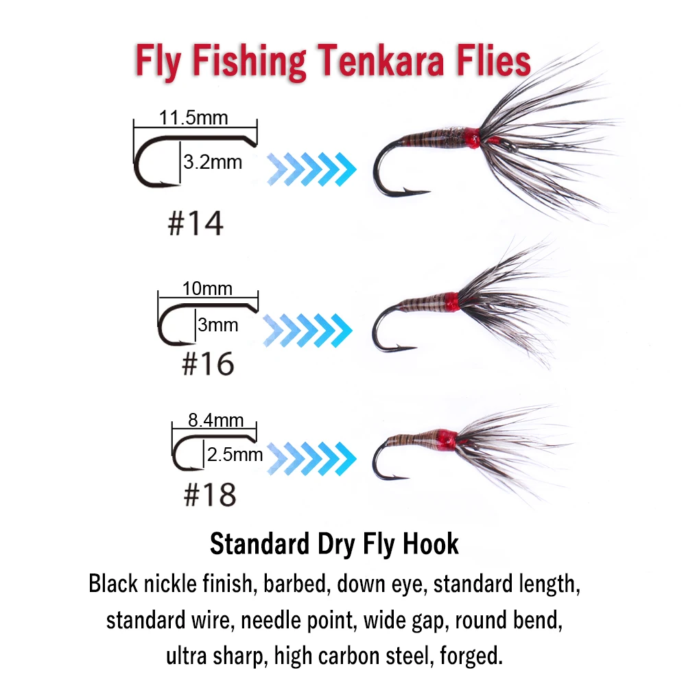 6 Stück 14 # 16 # 18 # Tenkara Fliegen Kebari Reverse Hackle Trockenfliege mit Widerhaken für Lachs, Steelhead und Forellen – Fliegenfischen Köder – Detail 3