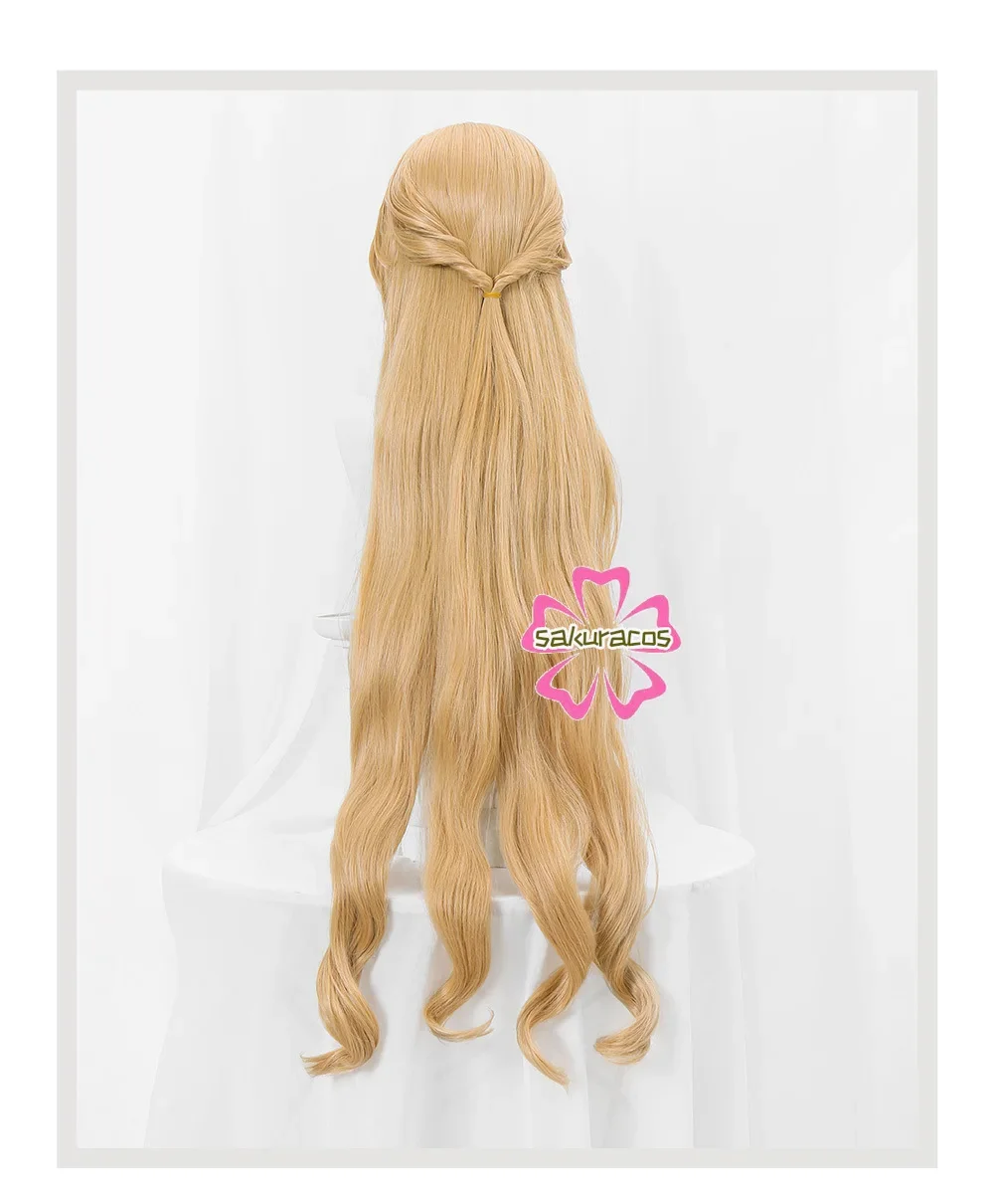 Genshin Impact Fontaine Navia Cosplay Wig 95cm Long Curly Linen Gold Wig Anime Cosplay Wig Heat Resistant Synthetic Wigs