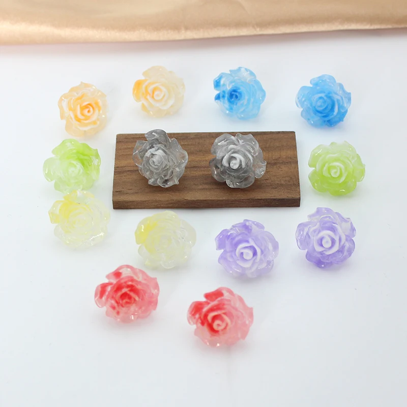 Candy Colors Luminous Resin Rose Flower Stud Earring for Women Ice Permeating Halo Staining Simple Wedding Jewelry Girl Gift