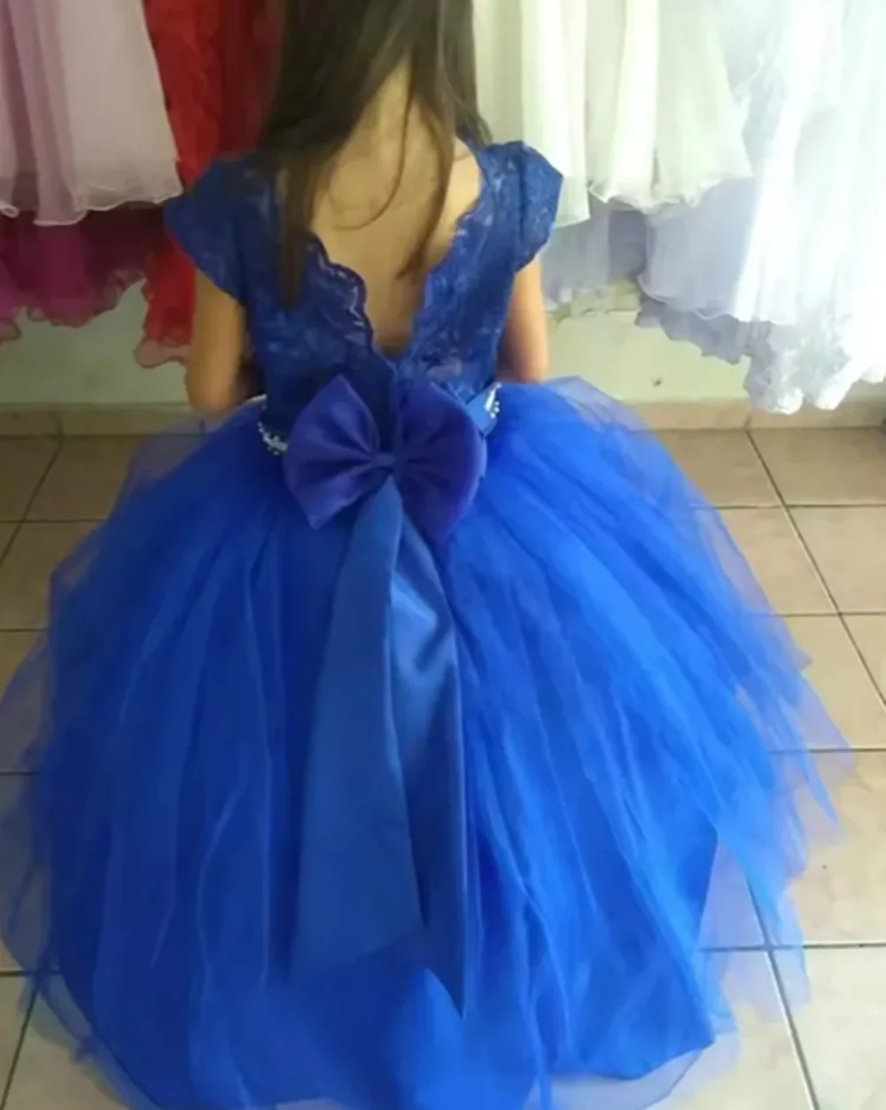 Vestidos de niña de flores azul real personalizados para boda, apliques florales con lazo, vestido de desfile para fiesta de cumpleaños y banquete para niños