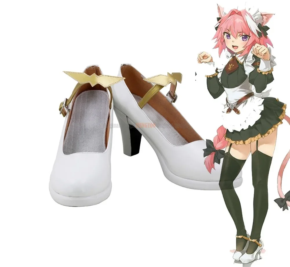 FGO Astolfo 코스프레 신발, 운명 그랜드 오더 Astolfo 화이트 하이힐, 모든 사이즈 유니섹스 맞춤 제작