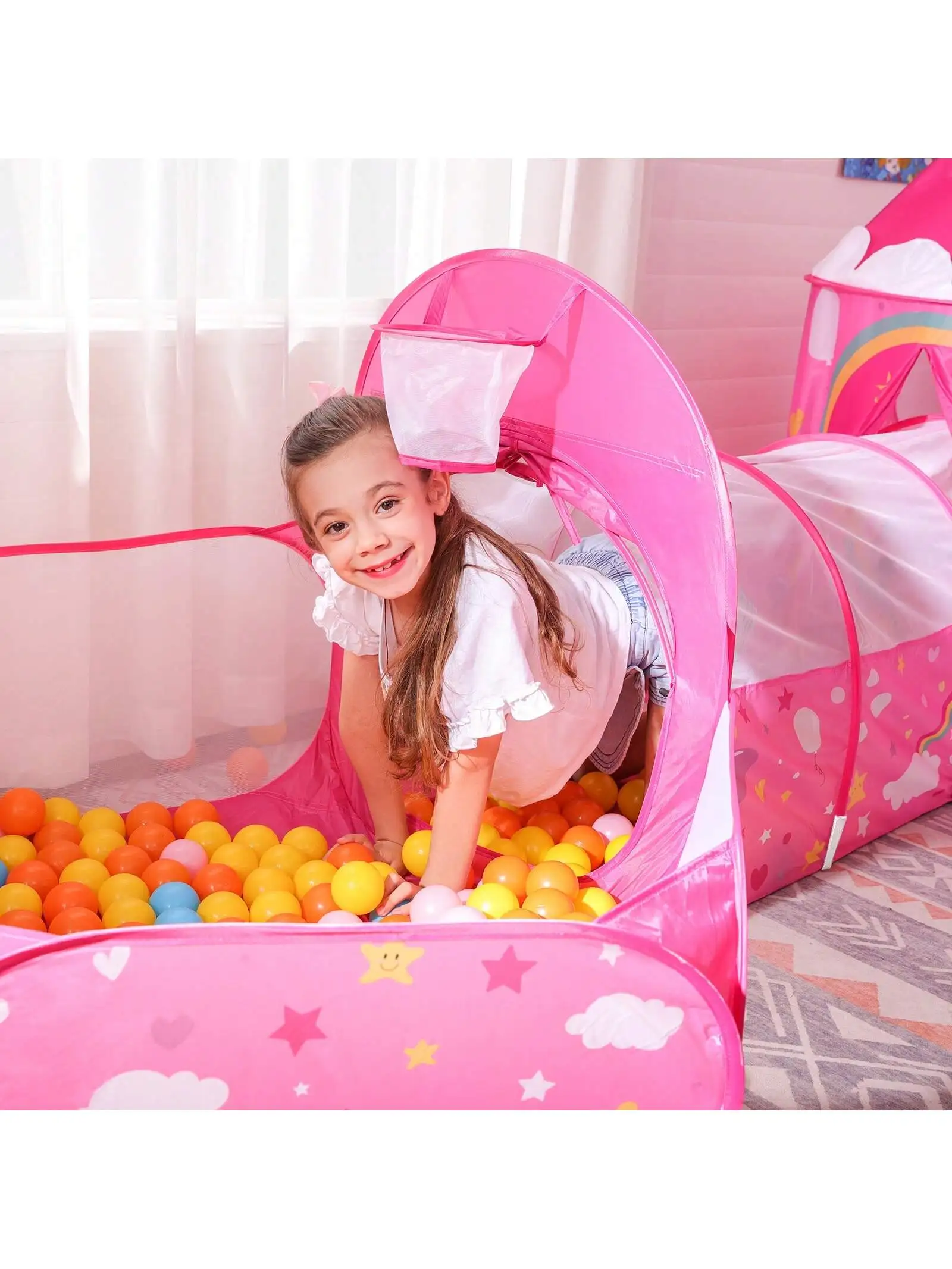 SONGMICS tenda da gioco per bambini unicorno 3 in 1. Include Tunnel, parco giochi con palline, tenda a razzo Pop-Up. Uso interno/esterno.