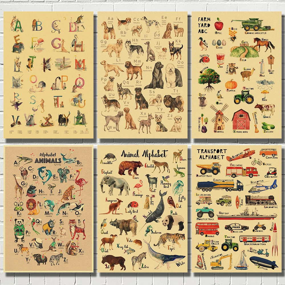 Kids Education Wallpaper - Alphabet with Cartoon Animals Modern Funny