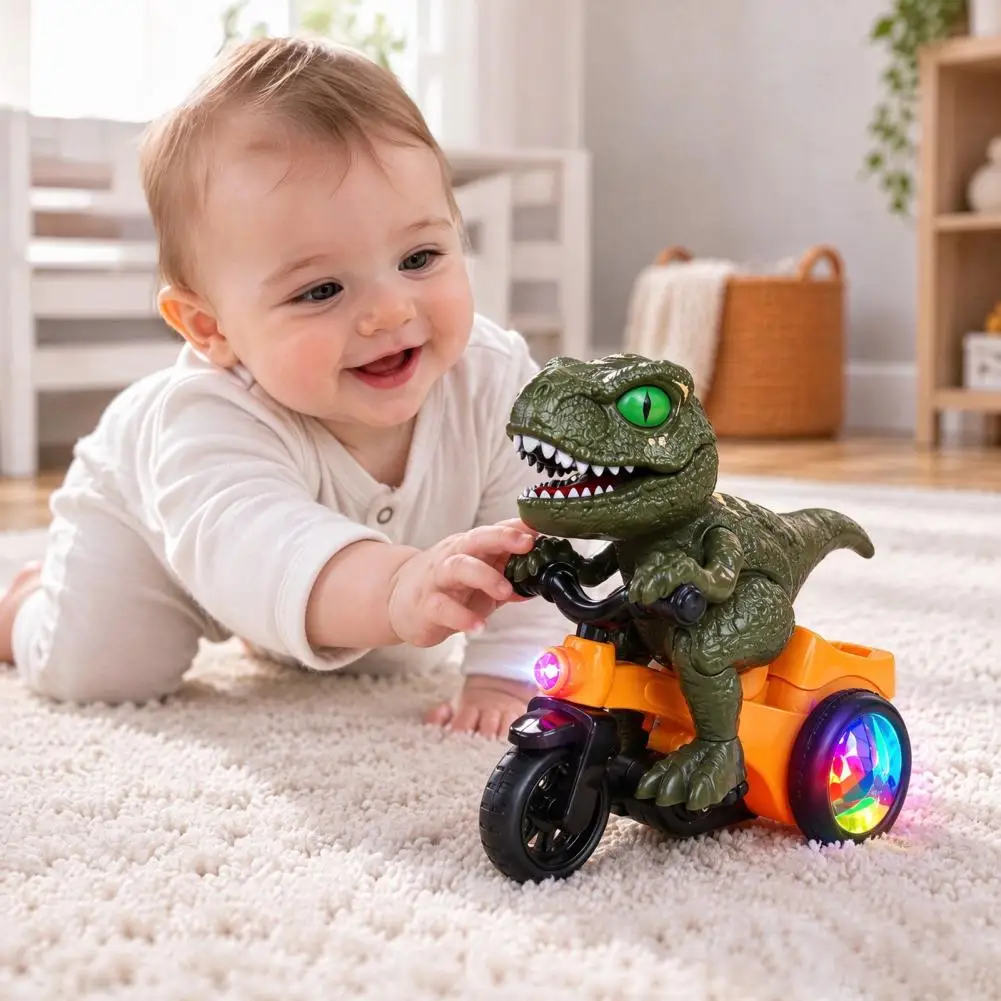 Electric Dinosaur Toy Electric Dinosaur Stunt Tricycle Toy with 360-degree Rotation Led Flashing Lights Fun Music for Kids'