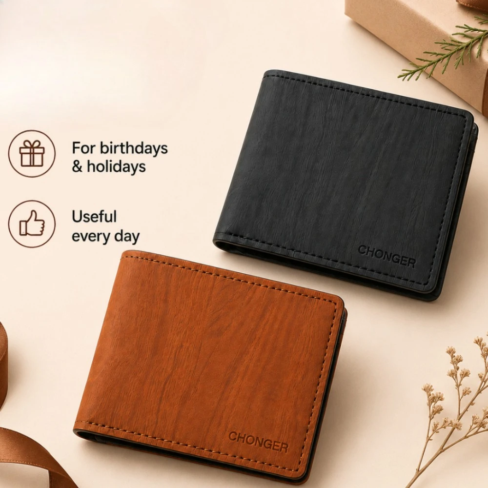 Mens Retro Wood Grain Wallet, Ultra-Thin Portable Card Clip with Horizontal and Vertical Styles, Great Gifts for Him Daily Carry
