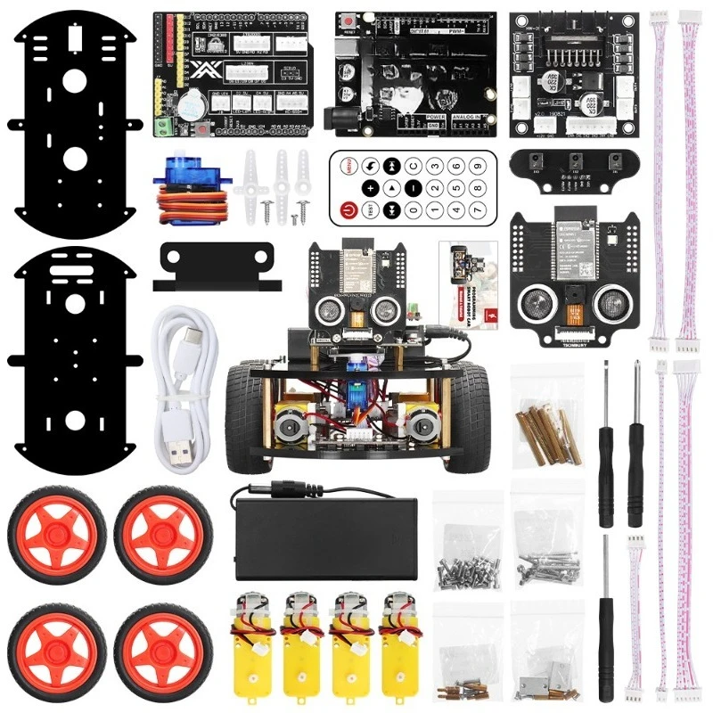 Ultrasonic intelligent following obstacle avoidance tracking ESP32 robot kit trolley with camera