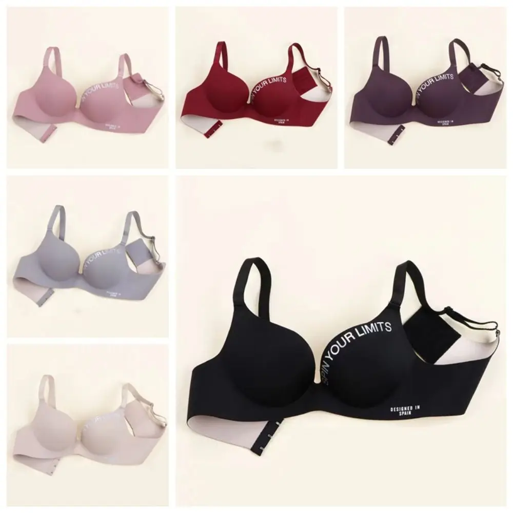 Breathable Letter Pattern Women Deep V Bras NO Steel Ring Anti Sag Push Up Bralette Tube Top Beauty Back 3/4 Cup Bra Women