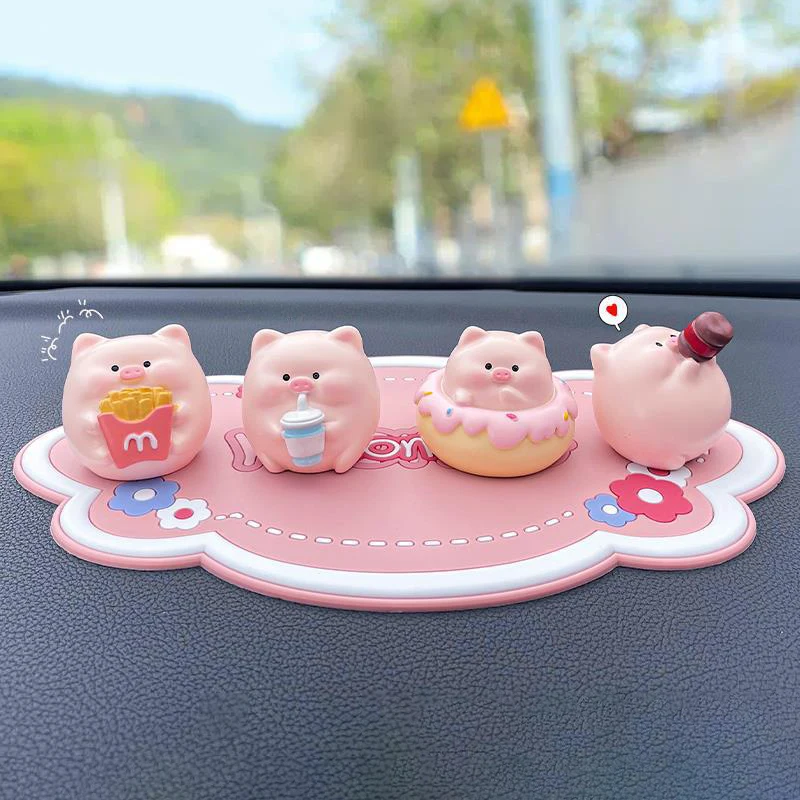 Cute Cartoon Pig Car Ornament Creative Car Center Console Car Interior Dashboard Decoration Car Accessories