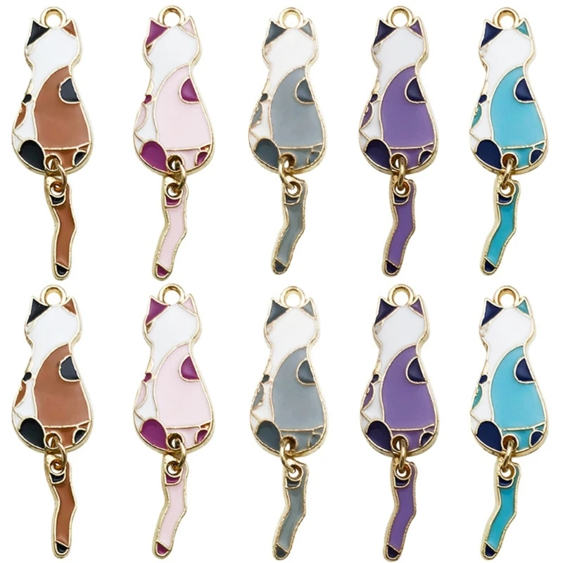 

10Pcs Fashion Charm Dangle Colored Kitten Pendant Jewelry Charm Decorative Pendant for Necklace Jewelry Making 40GB